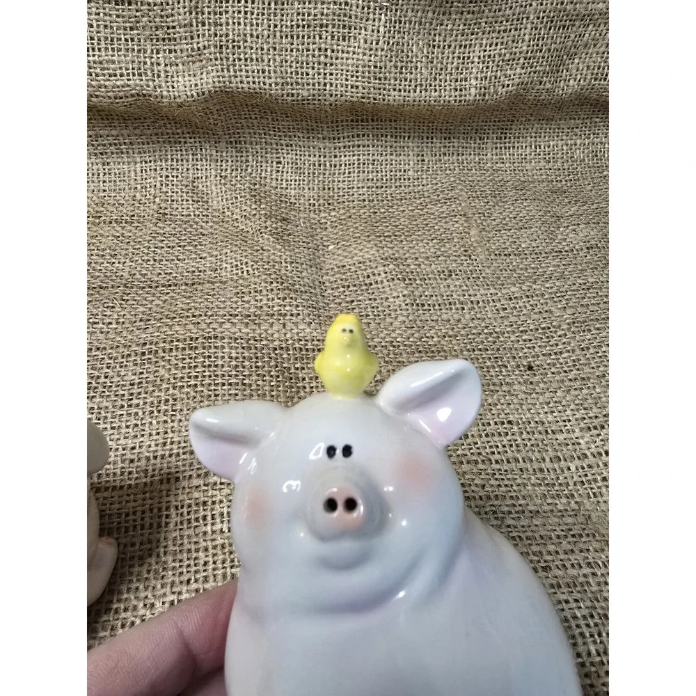 Vintage White Pig with‎ Yellow Bird Salt & Pepper Shakers